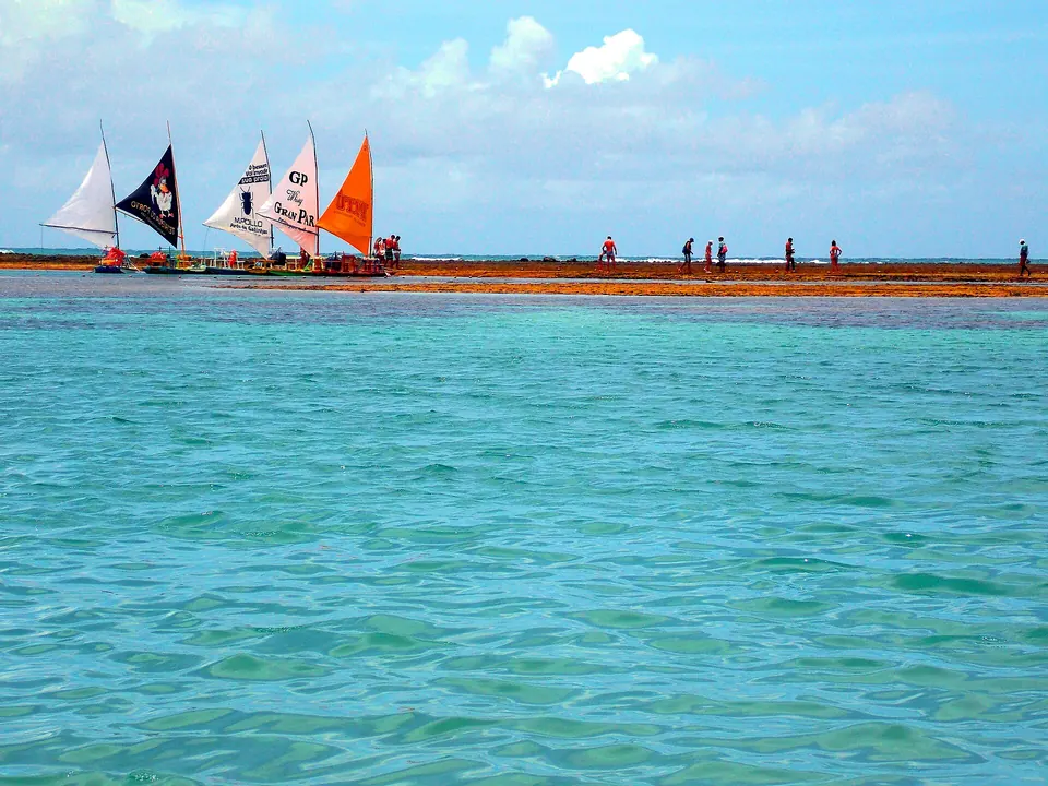 Jangadas en las piscinas naturales de Porto de Galinhas